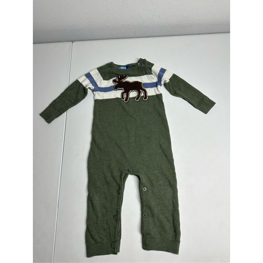 Cracker Barrel Exlusive Infant Moose Patch Knit Green Sweater Romper Size 18 M